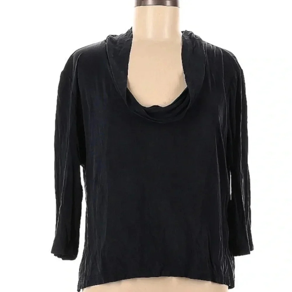 Vintage Worth New York Black Cowl Neck 3/4 Sleeves Cupro Blouse Size Large L